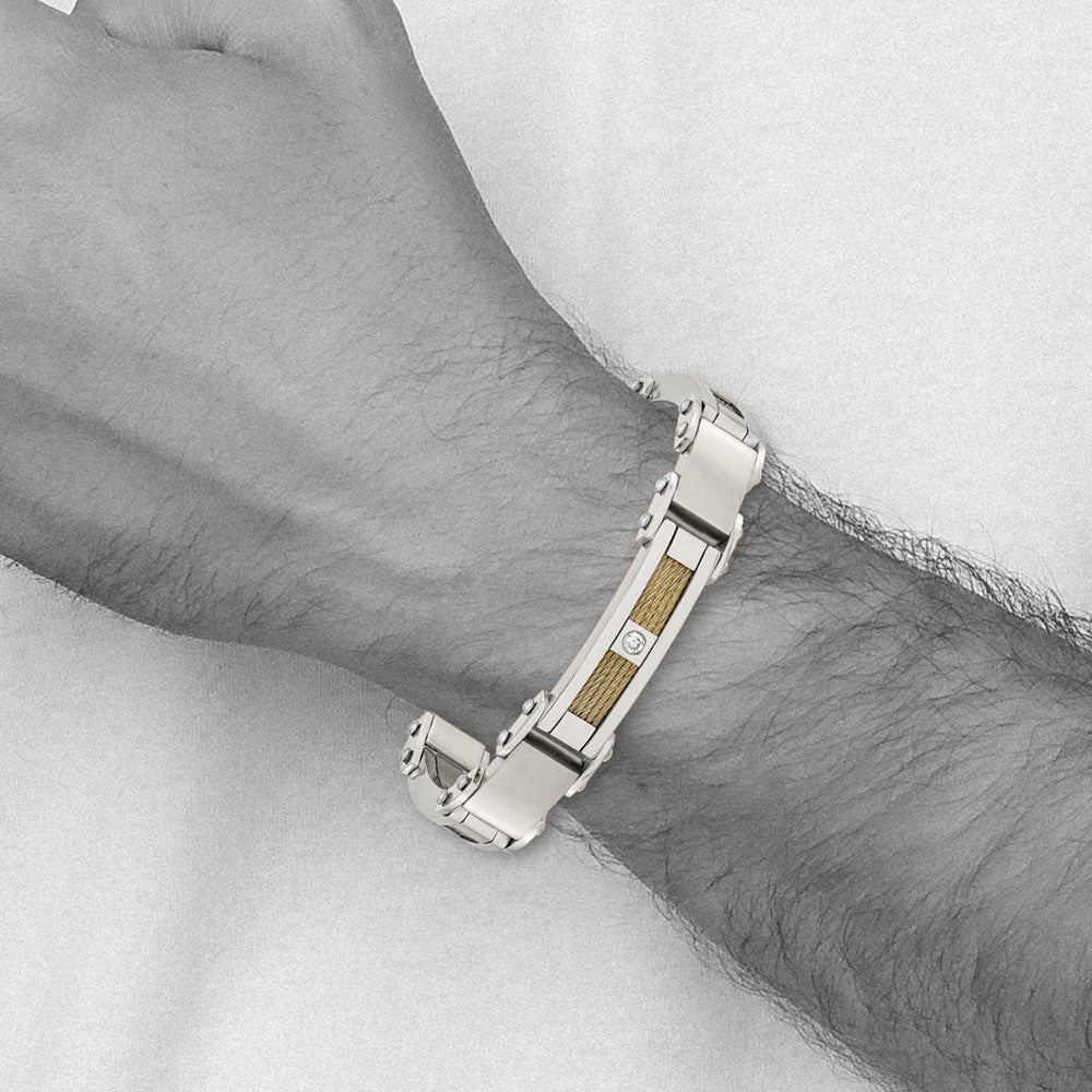 Alternate view of the Men&#39;s Stainless Steel, Gold Tone Cable and CZ Bracelet, 8.5 Inch by The Black Bow Jewelry Co.