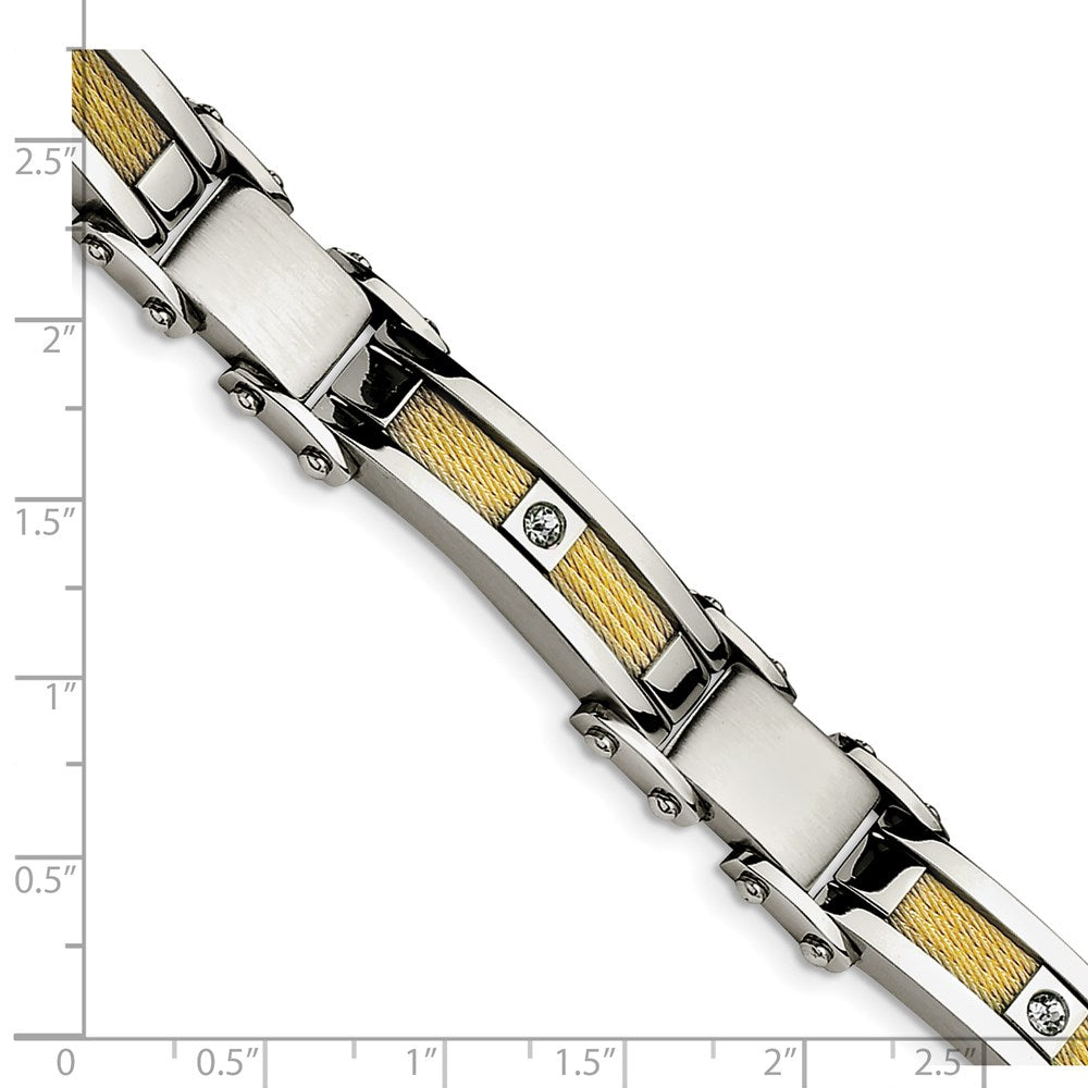 Alternate view of the Men&#39;s Stainless Steel, Gold Tone Cable and CZ Bracelet, 8.5 Inch by The Black Bow Jewelry Co.