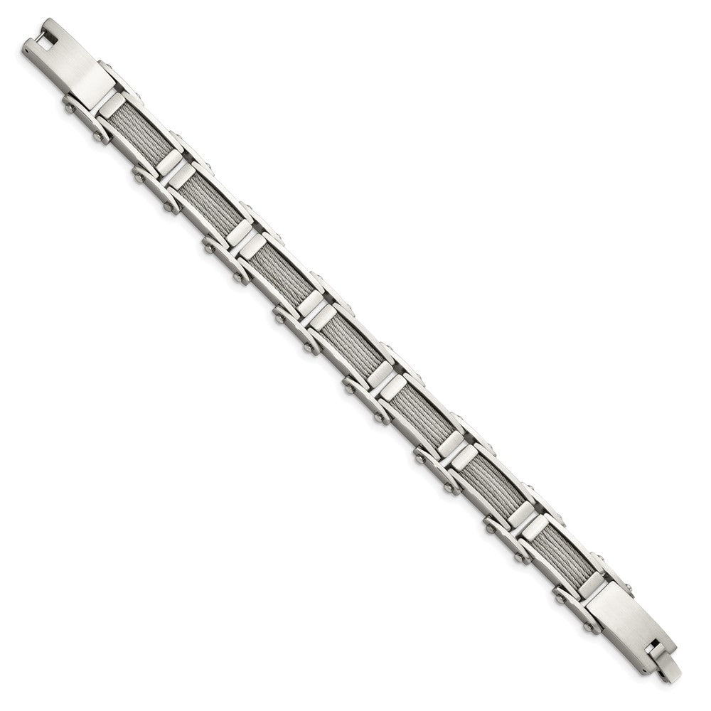 Alternate view of the Men&#39;s Stainless Steel Brushed and Polished Cable Bracelet - 8.5 Inch by The Black Bow Jewelry Co.