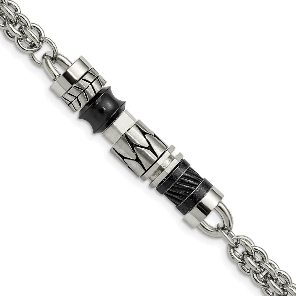 Men's Stainless Steel Moveable Pieces Bracelet, 8.25 Inch, Item B11108 by The Black Bow Jewelry Co.