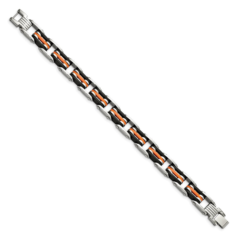 Alternate view of the Men&#39;s Stainless Steel Black and Orange Rubber Bracelet - 8.5 Inch by The Black Bow Jewelry Co.