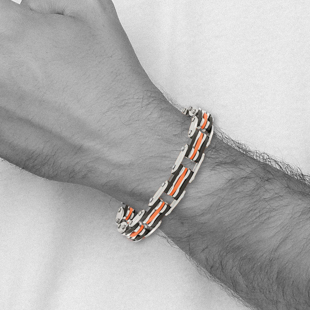 Alternate view of the Men&#39;s Stainless Steel Black and Orange Rubber Bracelet - 8.5 Inch by The Black Bow Jewelry Co.