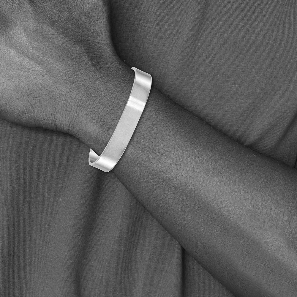 Alternate view of the Unisex Stainless Steel Brushed Cuff Bangle Bracelet by The Black Bow Jewelry Co.