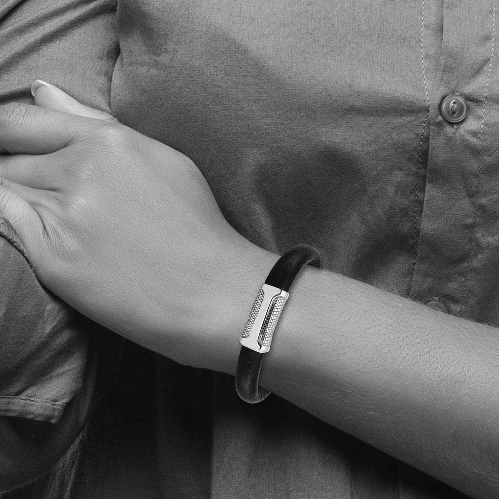 Alternate view of the Men's Black Leather Cord & Stainless Steel Magnetic Bracelet, 8.5 Inch by The Black Bow Jewelry Co.