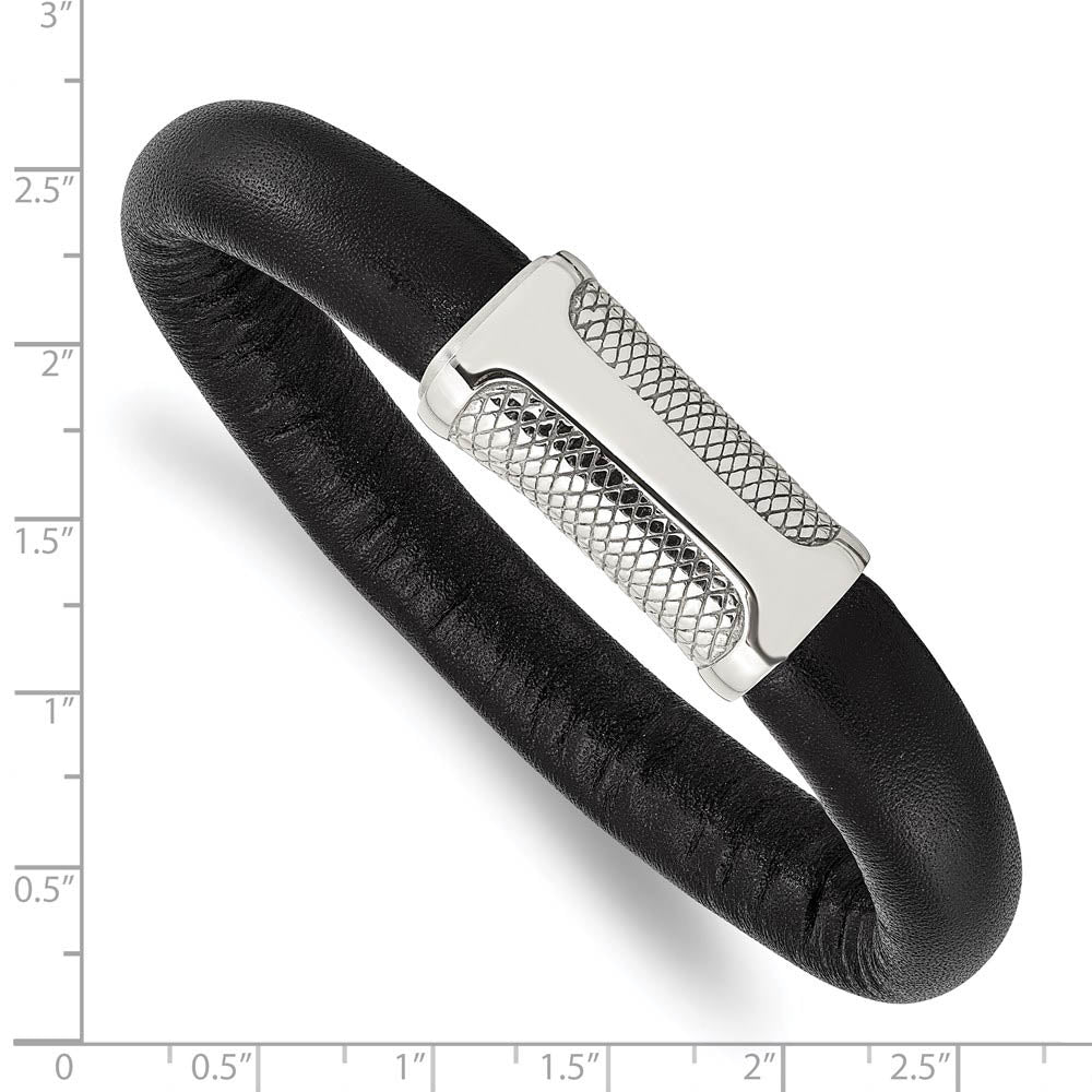 Alternate view of the Men's Black Leather Cord & Stainless Steel Magnetic Bracelet, 8.5 Inch by The Black Bow Jewelry Co.