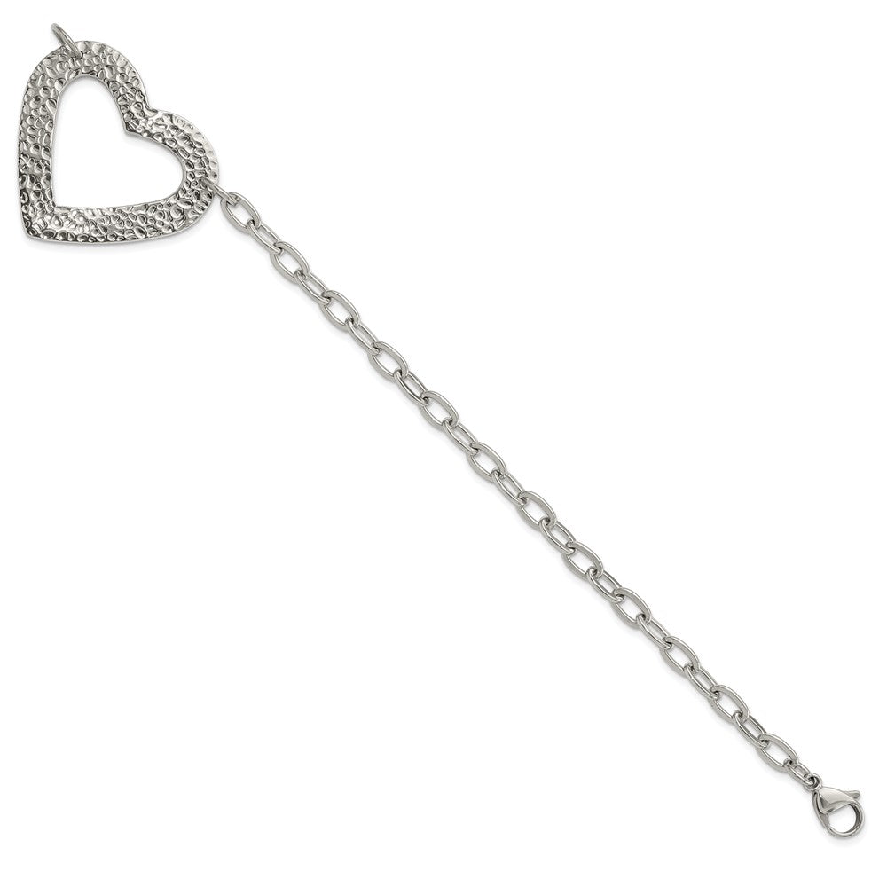 Alternate view of the Stainless Steel Textured Heart Bracelet, 8 Inch by The Black Bow Jewelry Co.