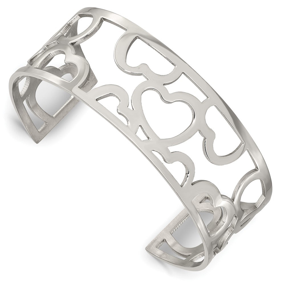 Stainless Steel Hearts Cuff Bangle Bracelet, 7 Inch, Item B11141 by The Black Bow Jewelry Co.
