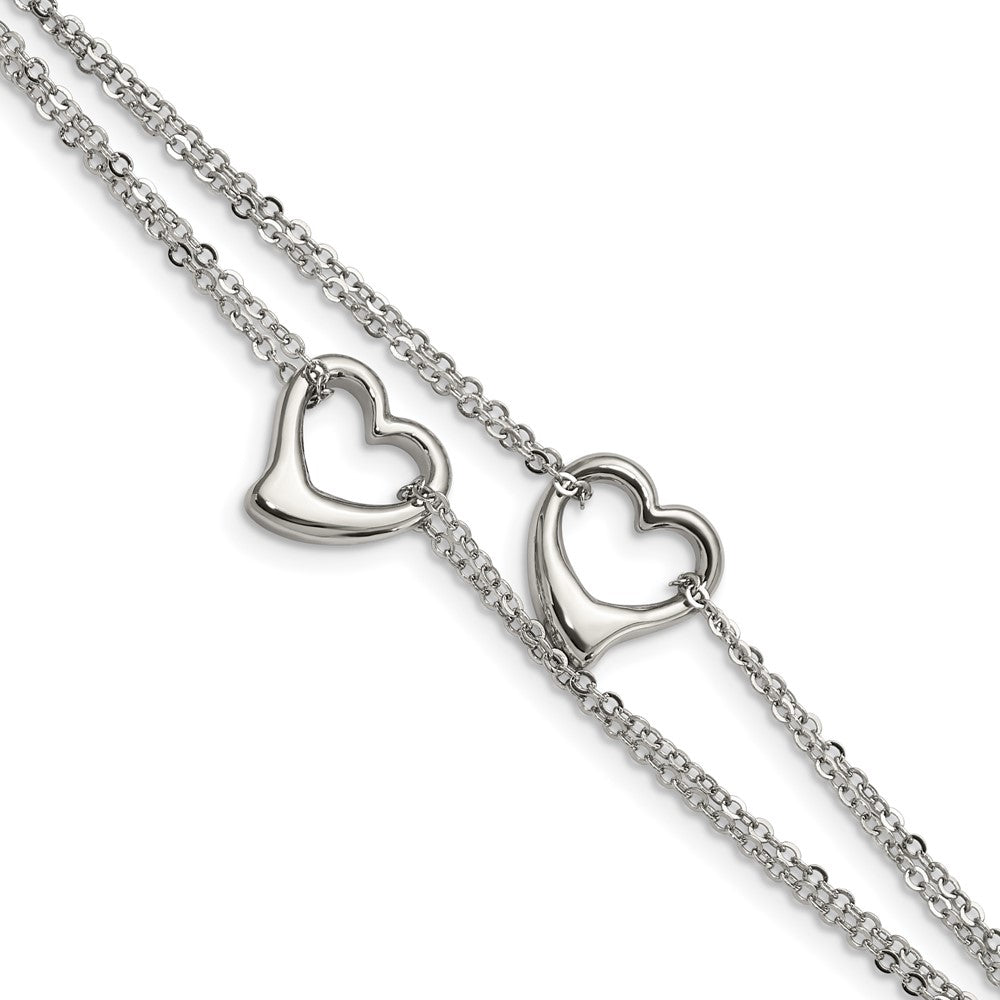 Stainless Steel Double Open Hearts Bracelet, 7 Inch, Item B11146 by The Black Bow Jewelry Co.