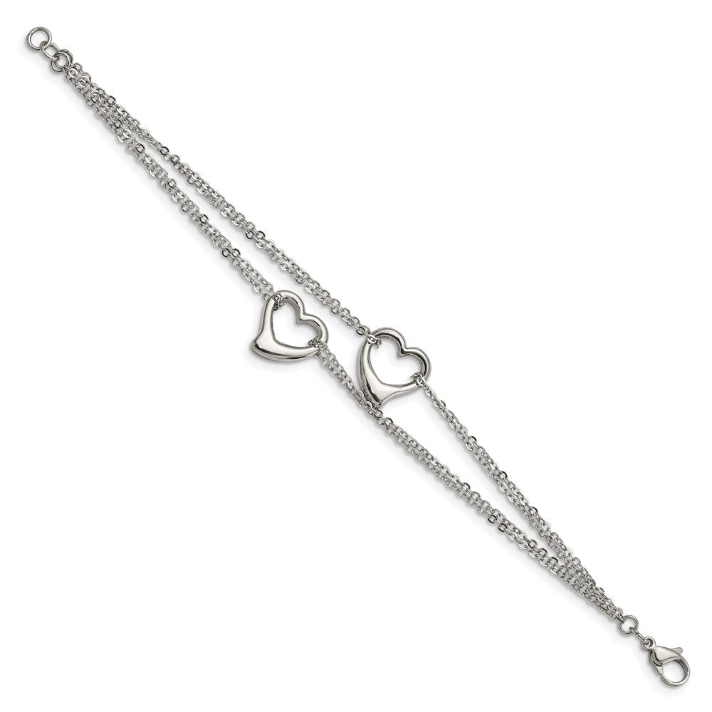 Alternate view of the Stainless Steel Double Open Hearts Bracelet, 7 Inch by The Black Bow Jewelry Co.
