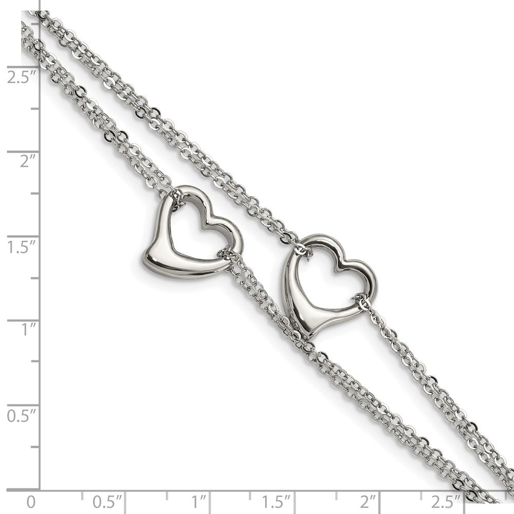 Alternate view of the Stainless Steel Double Open Hearts Bracelet, 7 Inch by The Black Bow Jewelry Co.