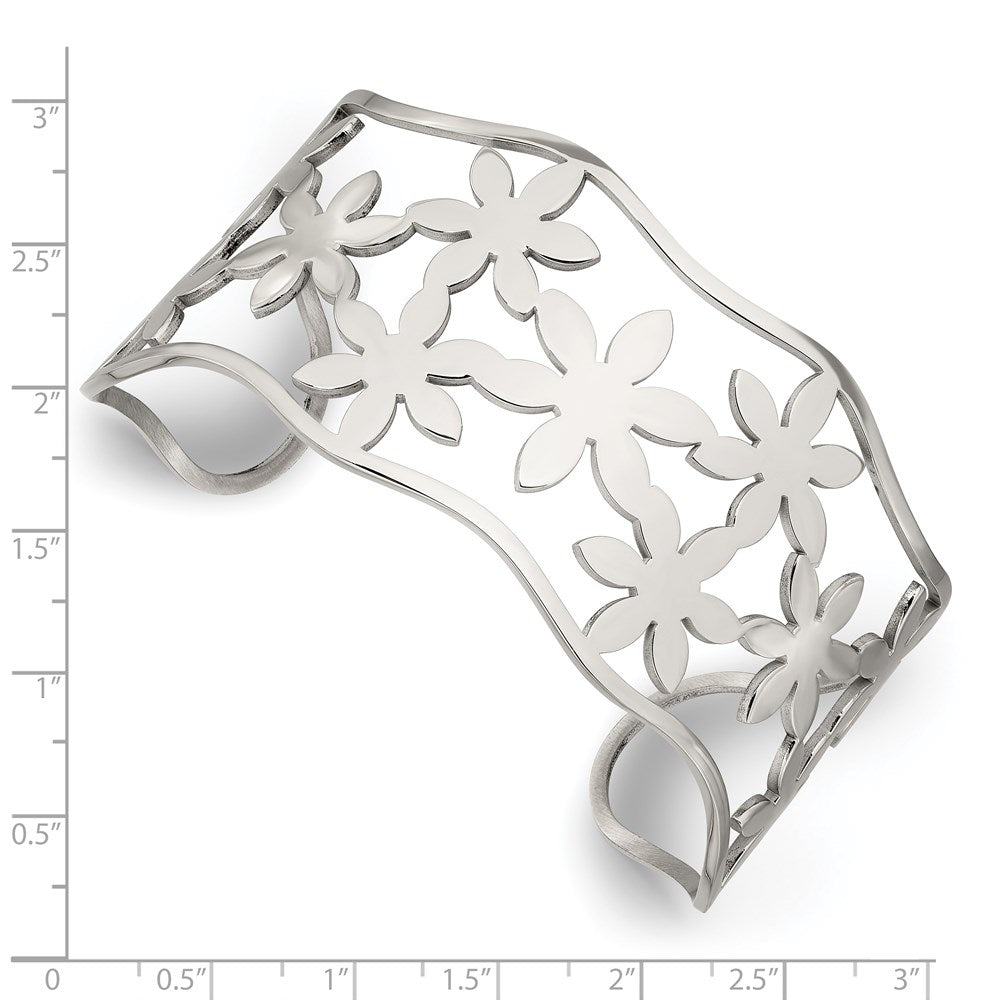 Alternate view of the Stainless Steel 35mm Open Flowers Cuff Bangle Bracelet by The Black Bow Jewelry Co.