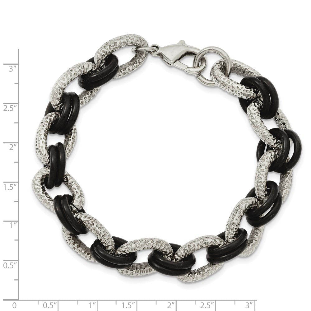 Alternate view of the Men's Stainless Steel and Black Rubber Cable Chain Bracelet, 9 Inch by The Black Bow Jewelry Co.