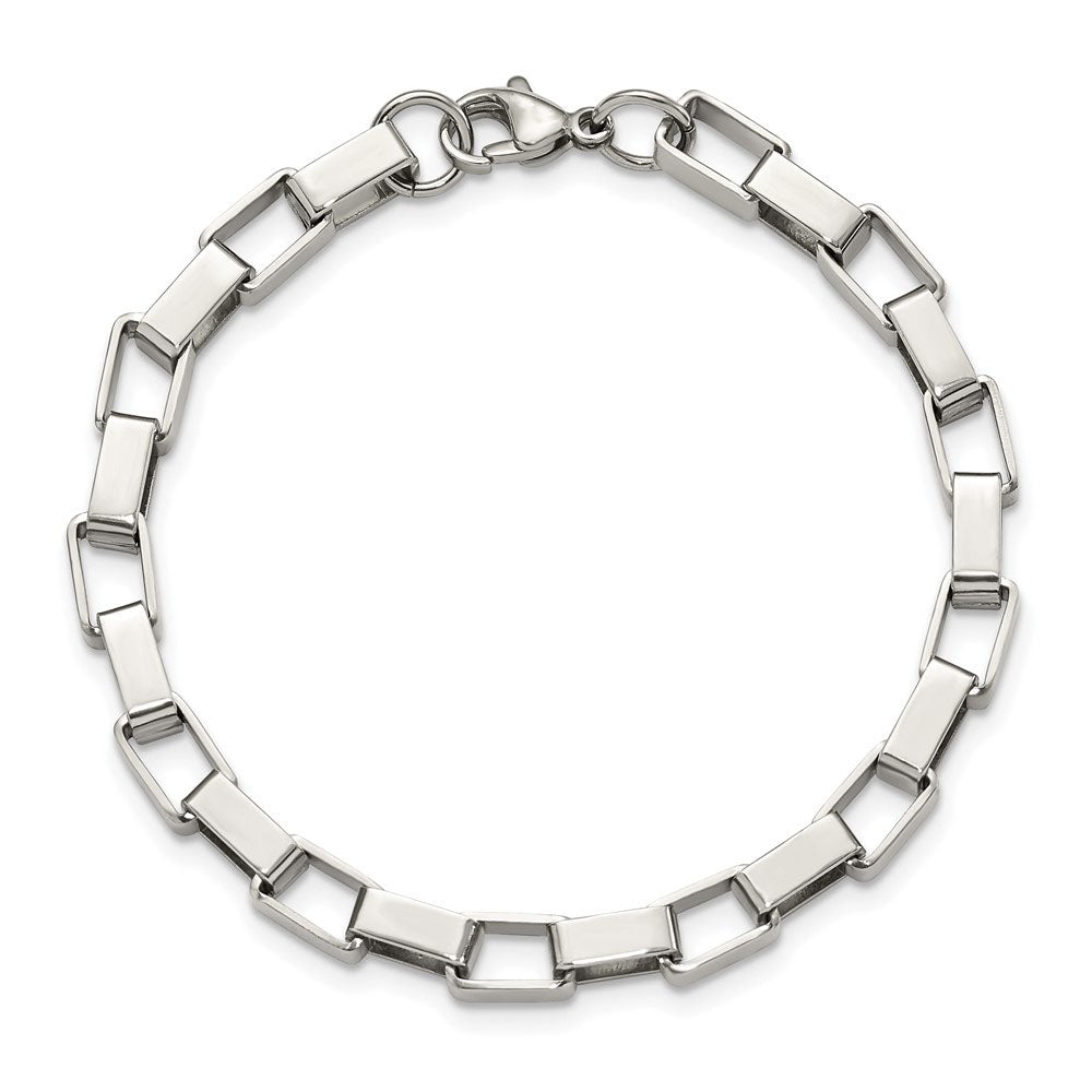 Alternate view of the Men&#39;s 6mm Stainless Steel Open Box Chain Bracelet - 8 Inch by The Black Bow Jewelry Co.