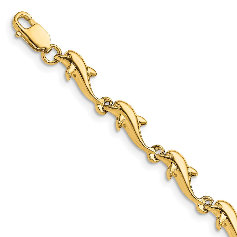 14K SOLID YELLOW GOLD DOLPHIN BRACELET 7” factory