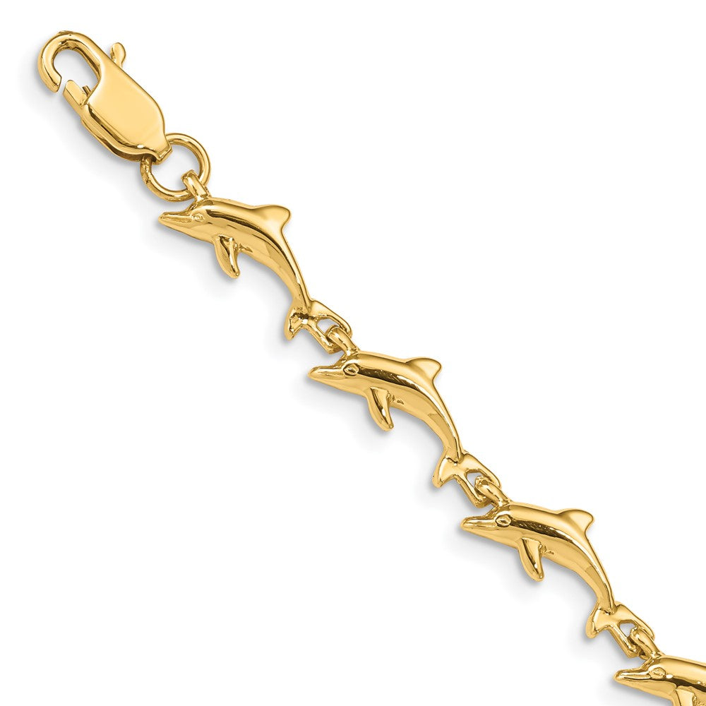 14k Yellow Gold Jumping Dolphin Bracelet - 7 Inch, Item B11178 by The Black Bow Jewelry Co.