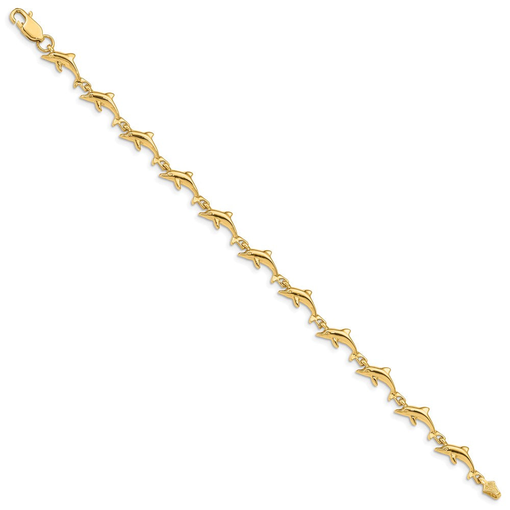 Alternate view of the 14k Yellow Gold Jumping Dolphin Bracelet - 7 Inch by The Black Bow Jewelry Co.