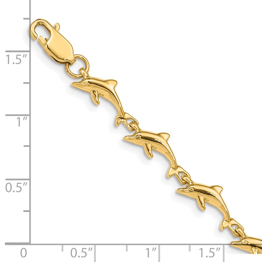 Alternate view of the 14k Yellow Gold Jumping Dolphin Bracelet - 7 Inch by The Black Bow Jewelry Co.