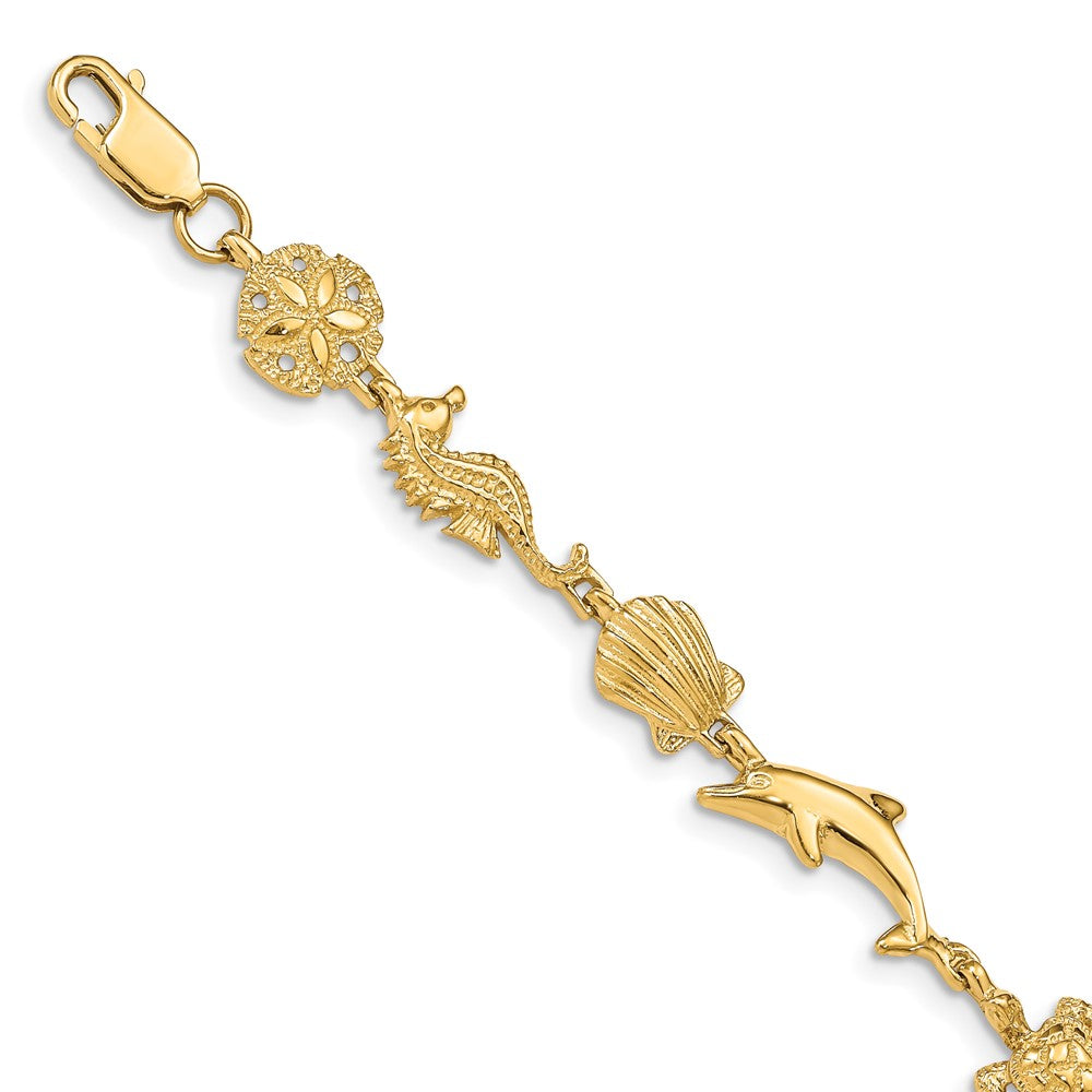 14k Yellow Gold Sea Life Bracelet - 7 Inch, Item B11180 by The Black Bow Jewelry Co.