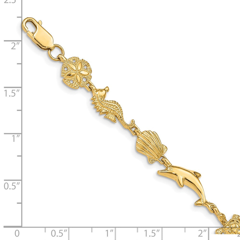 Alternate view of the 14k Yellow Gold Sea Life Bracelet - 7 Inch by The Black Bow Jewelry Co.