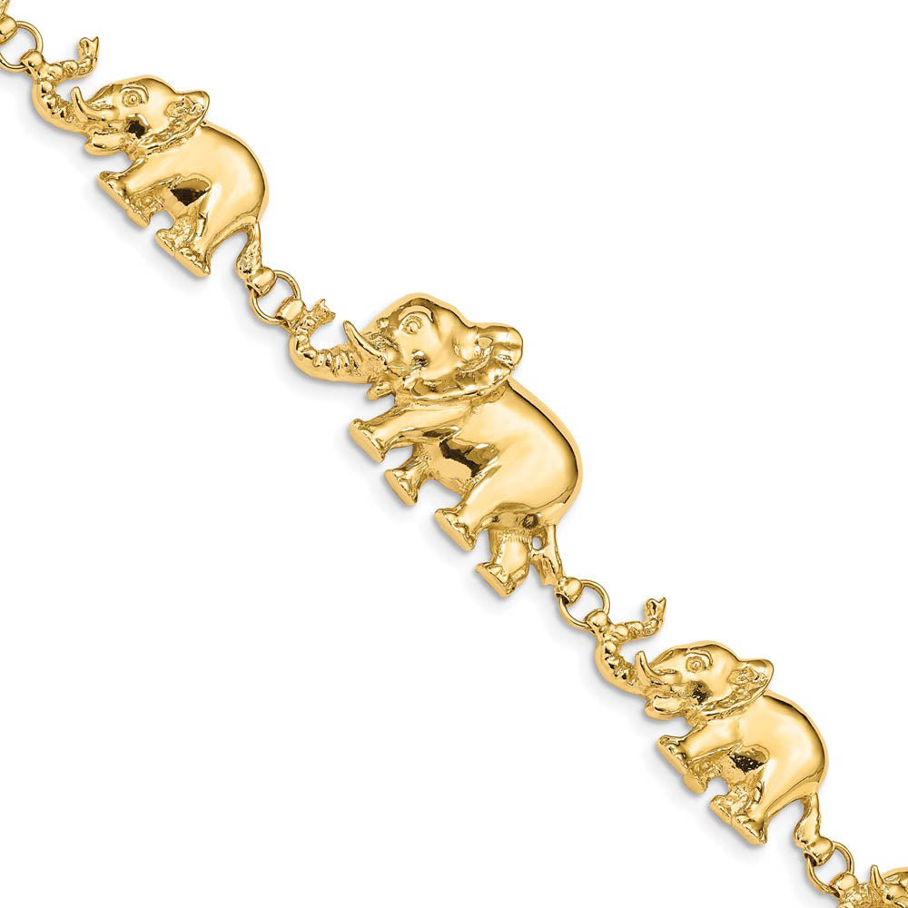 14k Yellow Gold Graduated Elephant Bracelet Inch Black Bow - Main Image