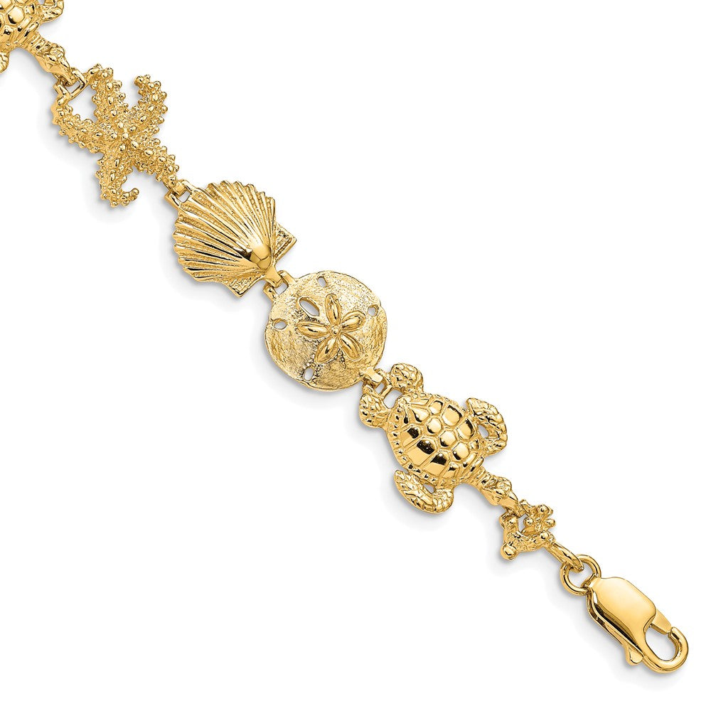 14k Yellow Gold Sea Life Theme Bracelet - 7.25 Inch, Item B11192 by The Black Bow Jewelry Co.