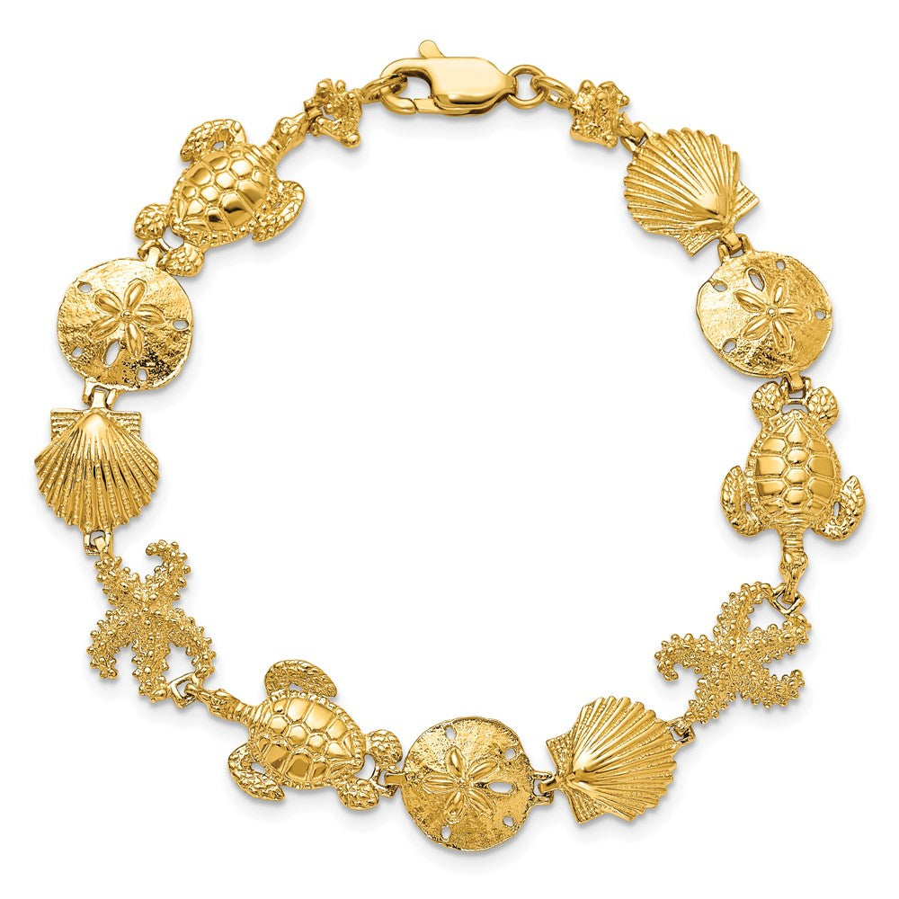 Alternate view of the 14k Yellow Gold Sea Life Theme Bracelet - 7.25 Inch by The Black Bow Jewelry Co.