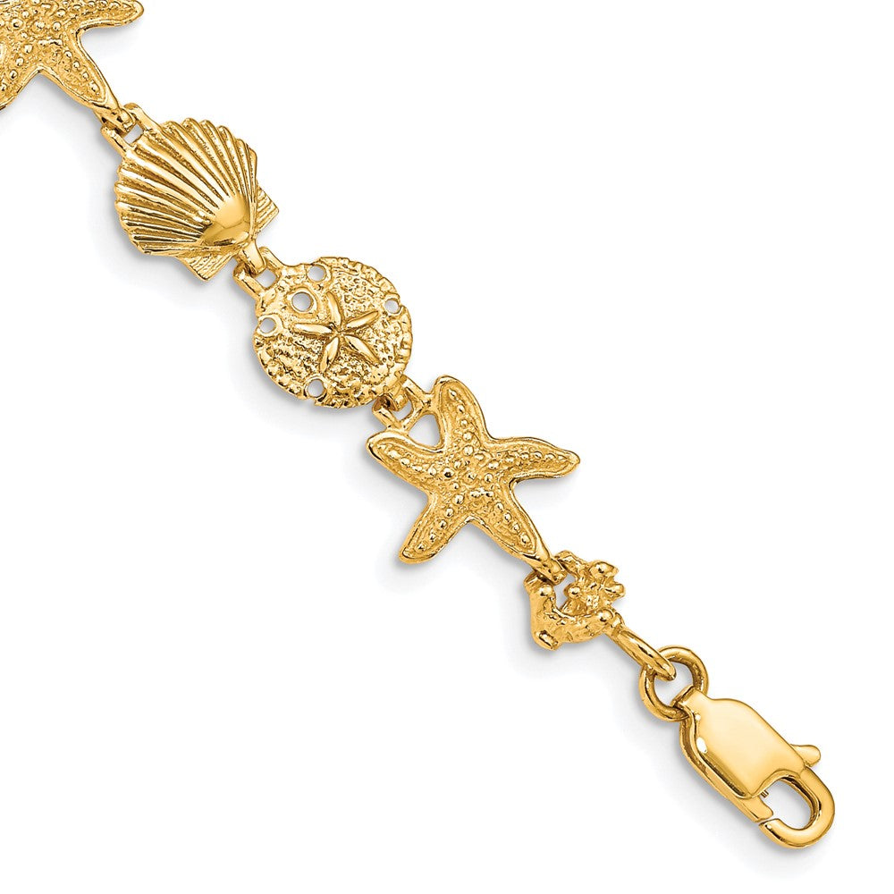 14k Yellow Gold Seashell Theme Bracelet - 7.25 Inch, Item B11193 by The Black Bow Jewelry Co.