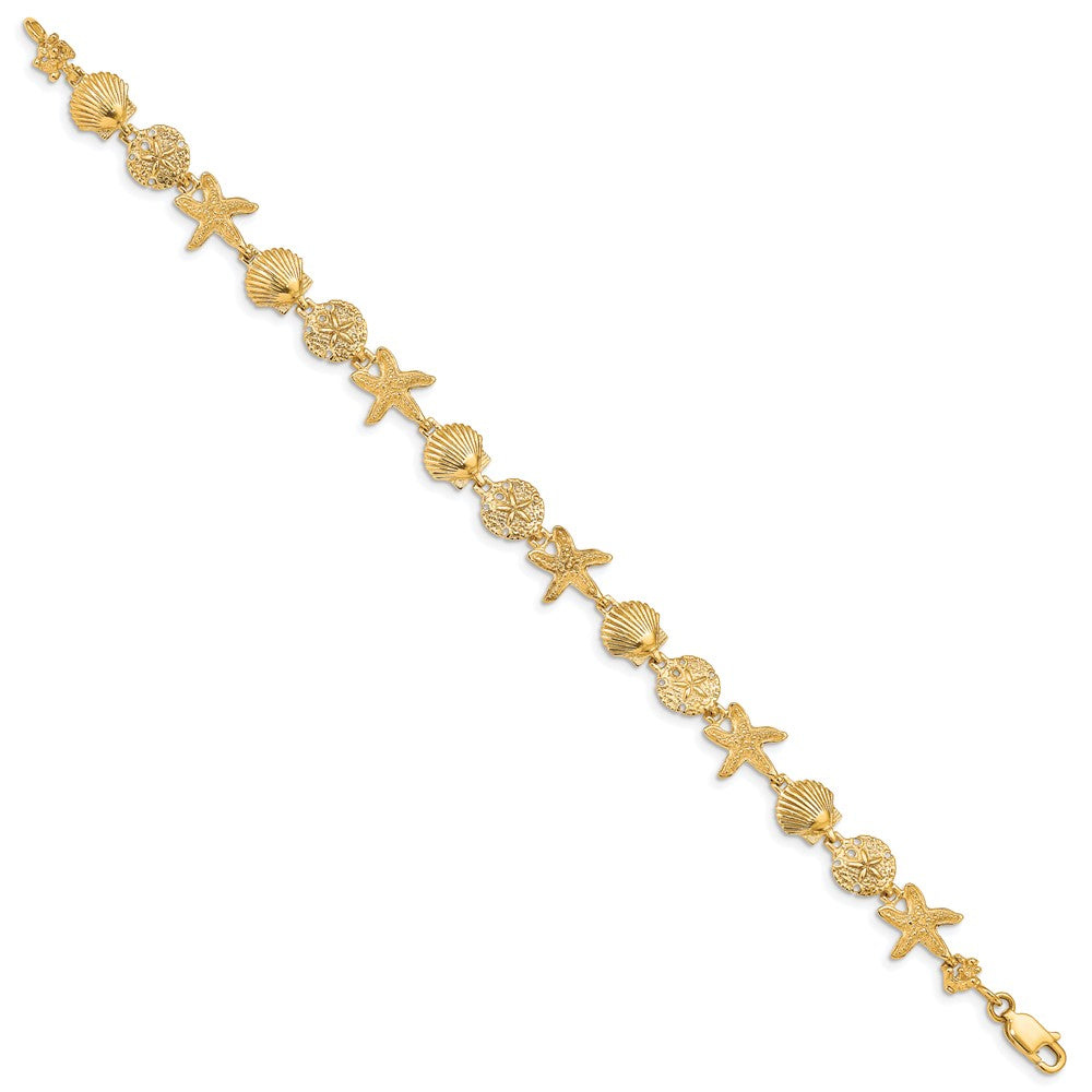 Alternate view of the 14k Yellow Gold Seashell Theme Bracelet - 7.25 Inch by The Black Bow Jewelry Co.