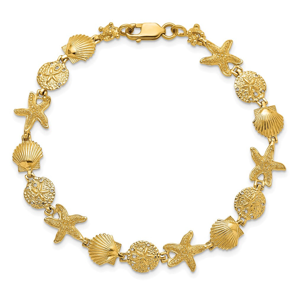 Alternate view of the 14k Yellow Gold Seashell Theme Bracelet - 7.25 Inch by The Black Bow Jewelry Co.