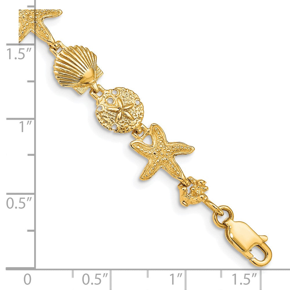 Alternate view of the 14k Yellow Gold Seashell Theme Bracelet - 7.25 Inch by The Black Bow Jewelry Co.