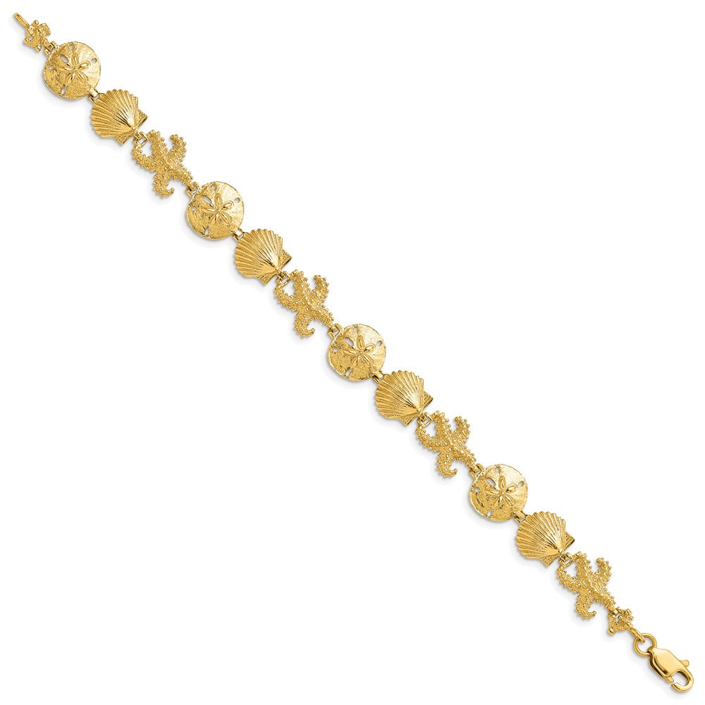 Alternate view of the 14k Yellow Gold Seashell and Starfish Theme Bracelet - 7.25 Inch by The Black Bow Jewelry Co.