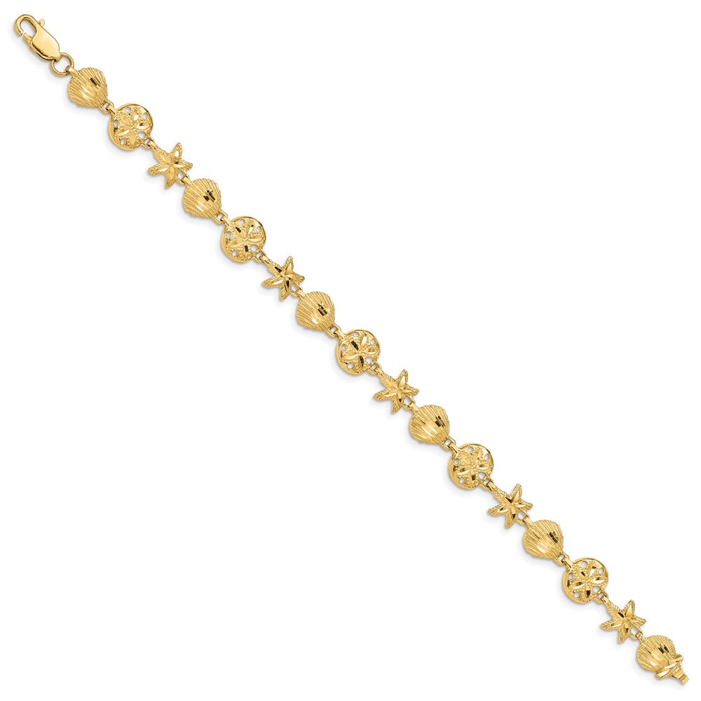 Alternate view of the 14k Yellow Gold Starfish, Shell, Sand Dollar Beach Bracelet - 7 Inch by The Black Bow Jewelry Co.