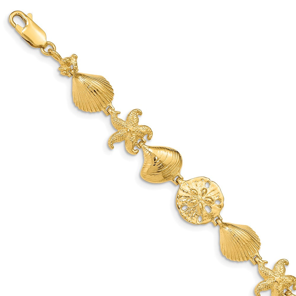 14k Yellow Gold Sea Life Bracelet - 7.25 Inch, Item B11201 by The Black Bow Jewelry Co.