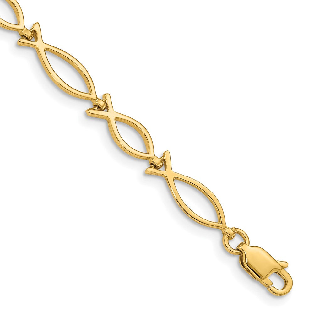 14k Yellow Gold Religious Ichthus (Fish) Bracelet - 7 Inch, Item B11210 by The Black Bow Jewelry Co.
