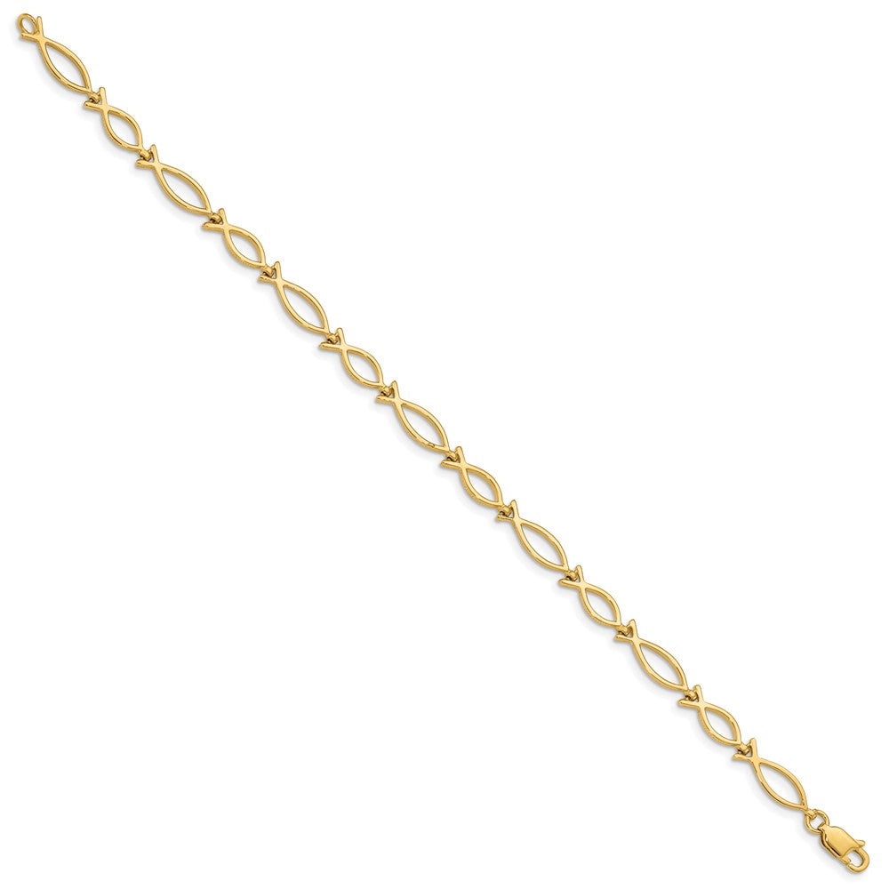 Alternate view of the 14k Yellow Gold Religious Ichthus (Fish) Bracelet - 7 Inch by The Black Bow Jewelry Co.