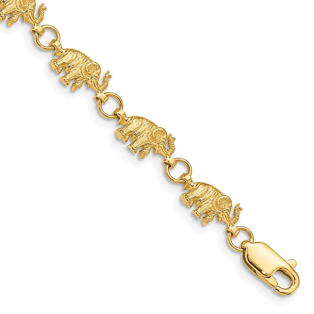 14k Yellow Gold Elephant Trunks Raised Bracelet Inch Black