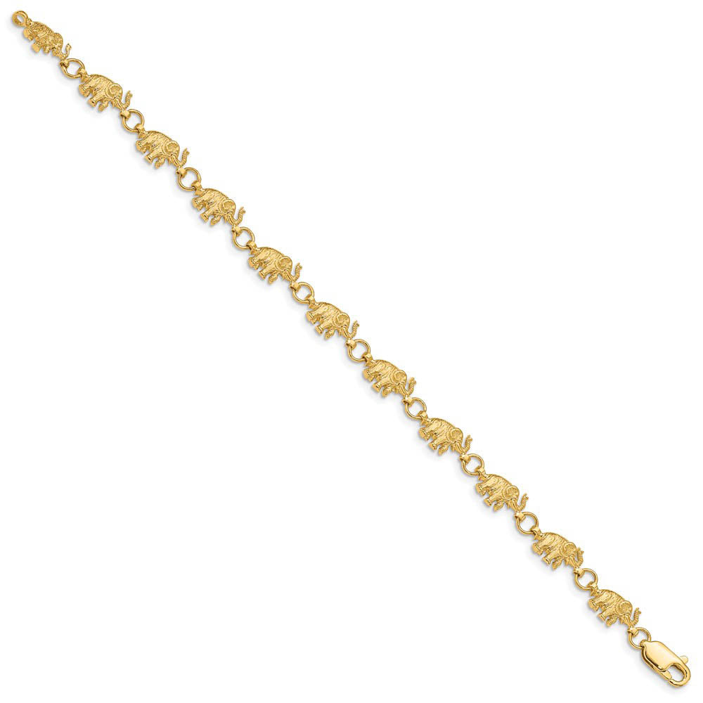 Alternate view of the 14k Yellow Gold Elephant Trunks Raised Bracelet - 7 Inch by The Black Bow Jewelry Co.