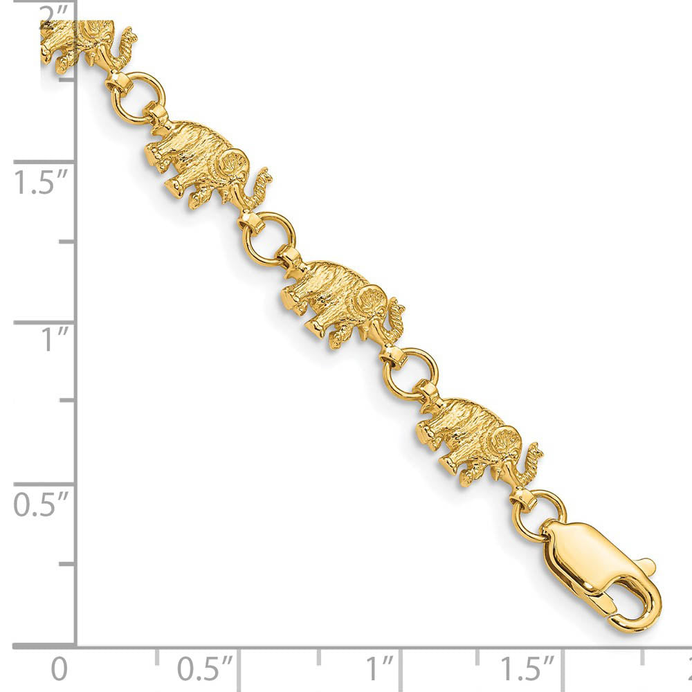 Alternate view of the 14k Yellow Gold Elephant Trunks Raised Bracelet - 8 Inch by The Black Bow Jewelry Co.