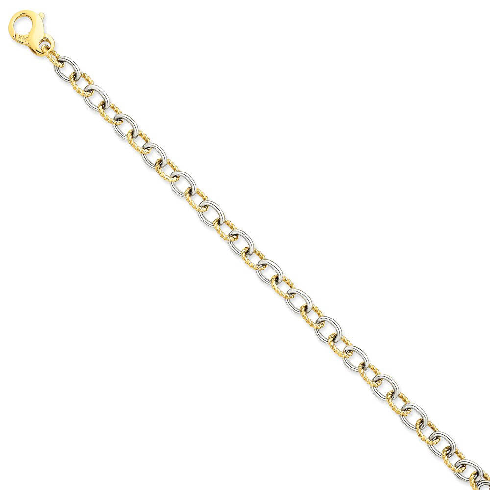 14k White and Yellow Gold, 6.5mm Fancy Cable Chain Bracelet - 8.5 Inch, Item B11253 by The Black Bow Jewelry Co.