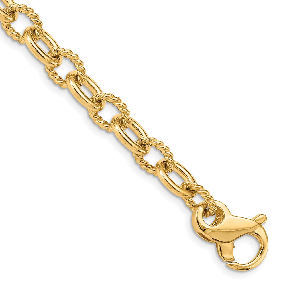 Men&#39;s 14k Yellow Gold, 7.5mm Fancy Cable Link Chain Bracelet, 8.5 Inch, Item B11257 by The Black Bow Jewelry Co.