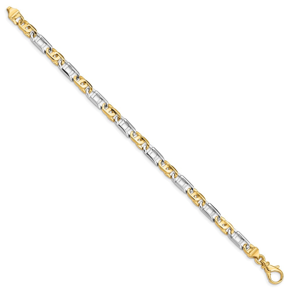 Alternate view of the Mens 14k White &amp; Yellow Gold, 5.8mm Fancy Link Chain Bracelet by The Black Bow Jewelry Co.