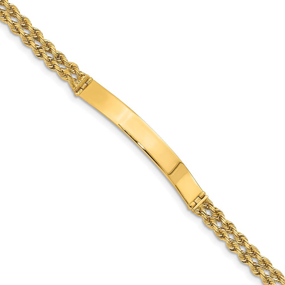 Alternative view of 14k Yellow Gold Two Strand Rope 1.5 Inch Plate I.D. Bracelet - 8 Inch