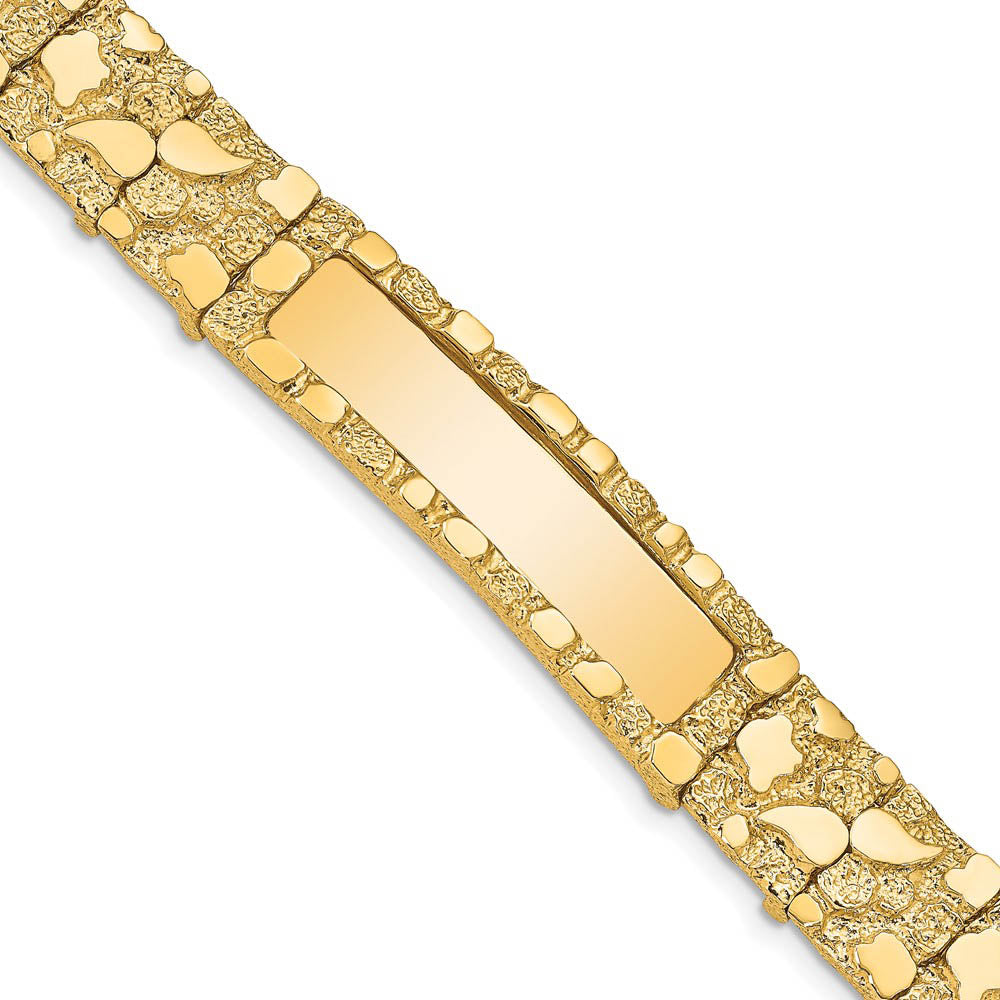 Men's 14k Yellow Gold 12mm Nugget I.D. Bracelet - 7 Inch, Item B11289-07 by The Black Bow Jewelry Co.