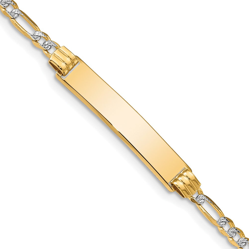 14k Yellow Gold and Rhodium Pave Figaro I.D. Bracelet 7 Inch, Item B11309 by The Black Bow Jewelry Co.