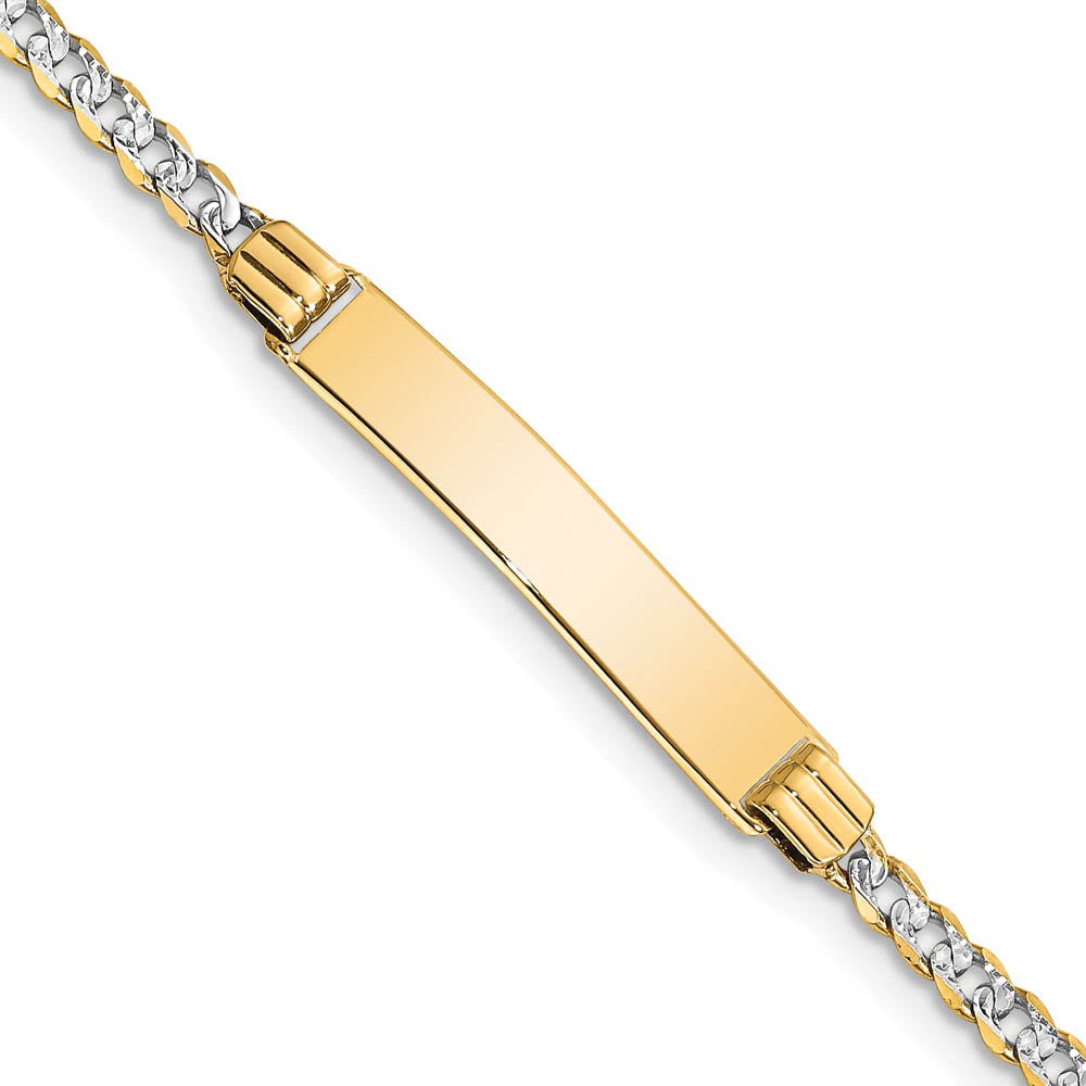 14k Yellow Gold and Rhodium Pave Curb I.D. Bracelet 7 Inch, Item B11311 by The Black Bow Jewelry Co.