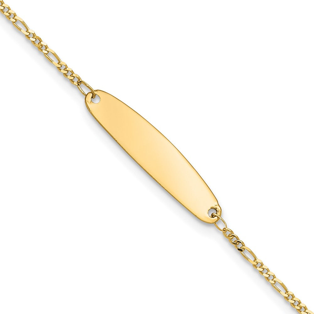 Children&#39;s Figaro Chain Oval I.D. Bracelet in 14k Yellow Gold - 6 Inch, Item B11445 by The Black Bow Jewelry Co.