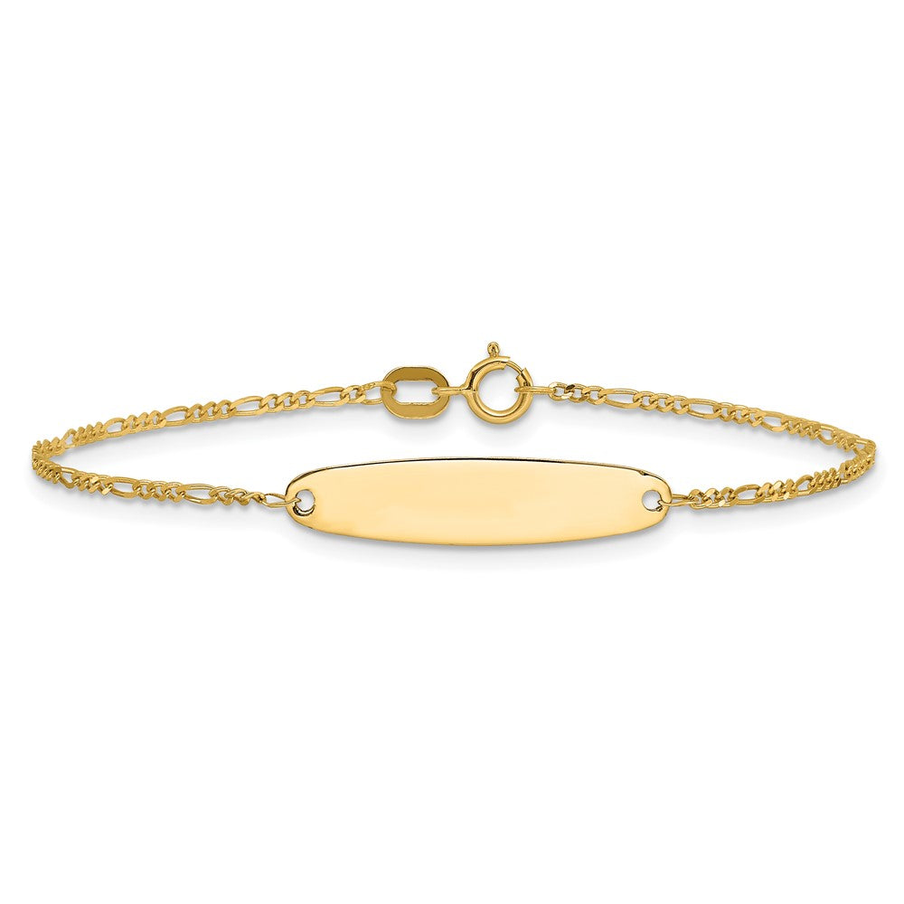 Alternate view of the Children&#39;s Figaro Chain Oval I.D. Bracelet in 14k Yellow Gold - 6 Inch by The Black Bow Jewelry Co.