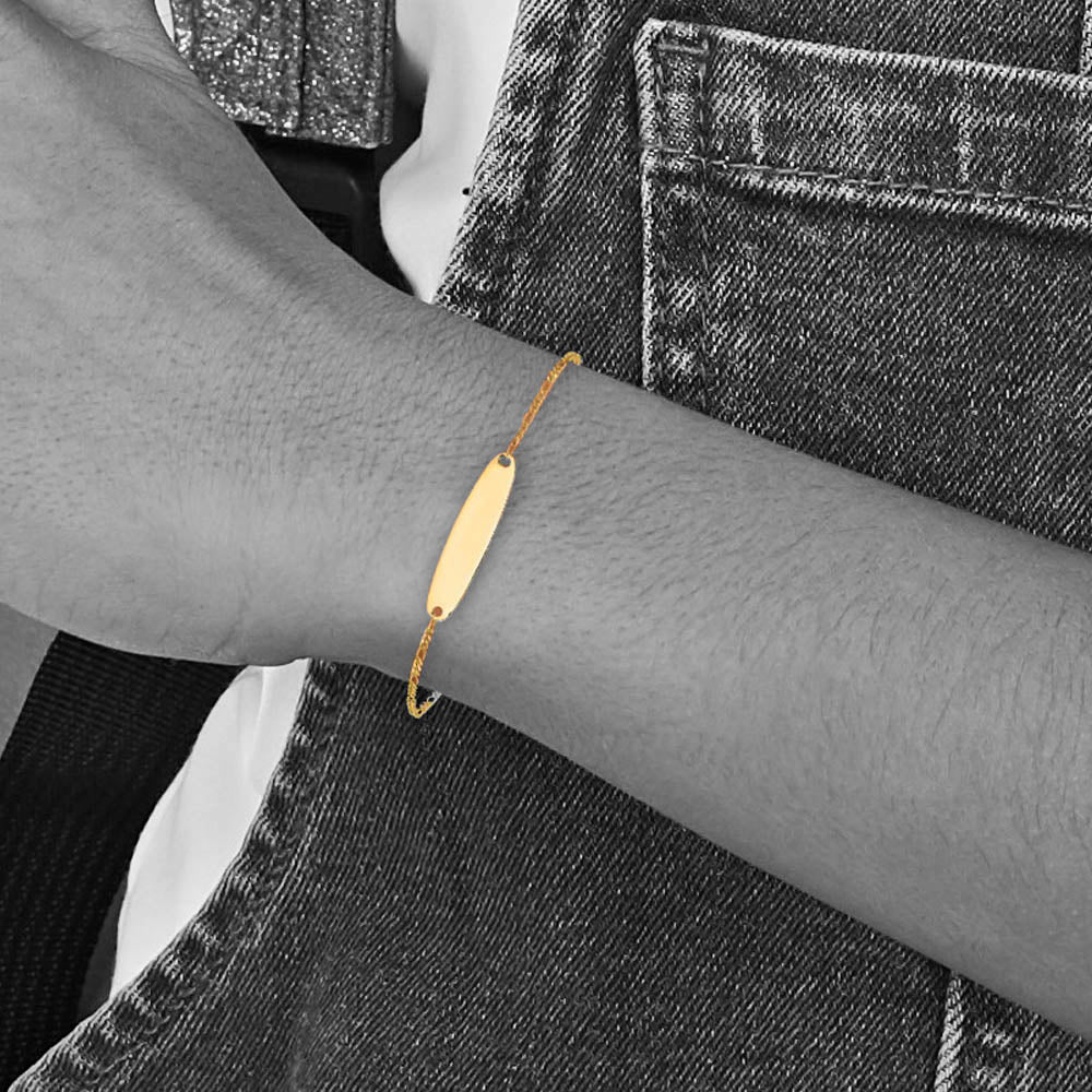 Alternate view of the Children&#39;s Figaro Chain Oval I.D. Bracelet in 14k Yellow Gold - 6 Inch by The Black Bow Jewelry Co.