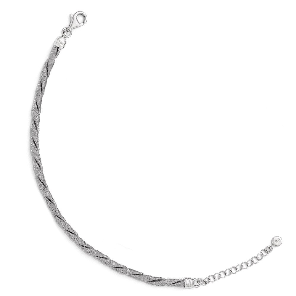 Alternate view of the Sterling Silver 4mm Fancy Textured and Twisted Chain Bracelet, Adj by The Black Bow Jewelry Co.