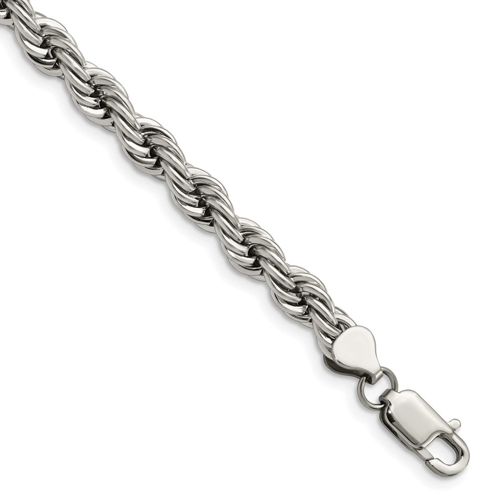 Men&#39;s 7mm Polished Rope Chain Bracelet in Stainless Steel, Item B11458 by The Black Bow Jewelry Co.